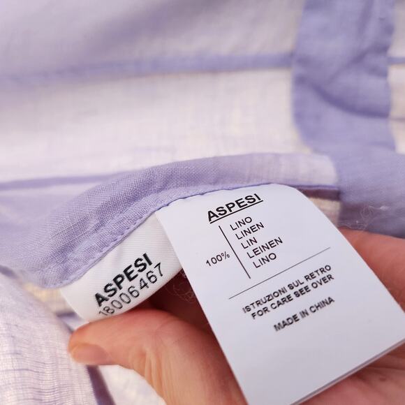 Aspesi Women Lilac Linen Cap Sleeve Front Button Flare Midi Dress Size EU 44 / L - Picture 5 of 7